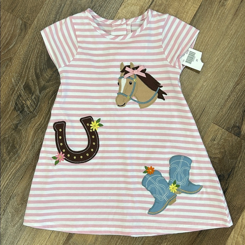 Goodlad Toddler Girl Horse Dress size 2T pink striped new with tag